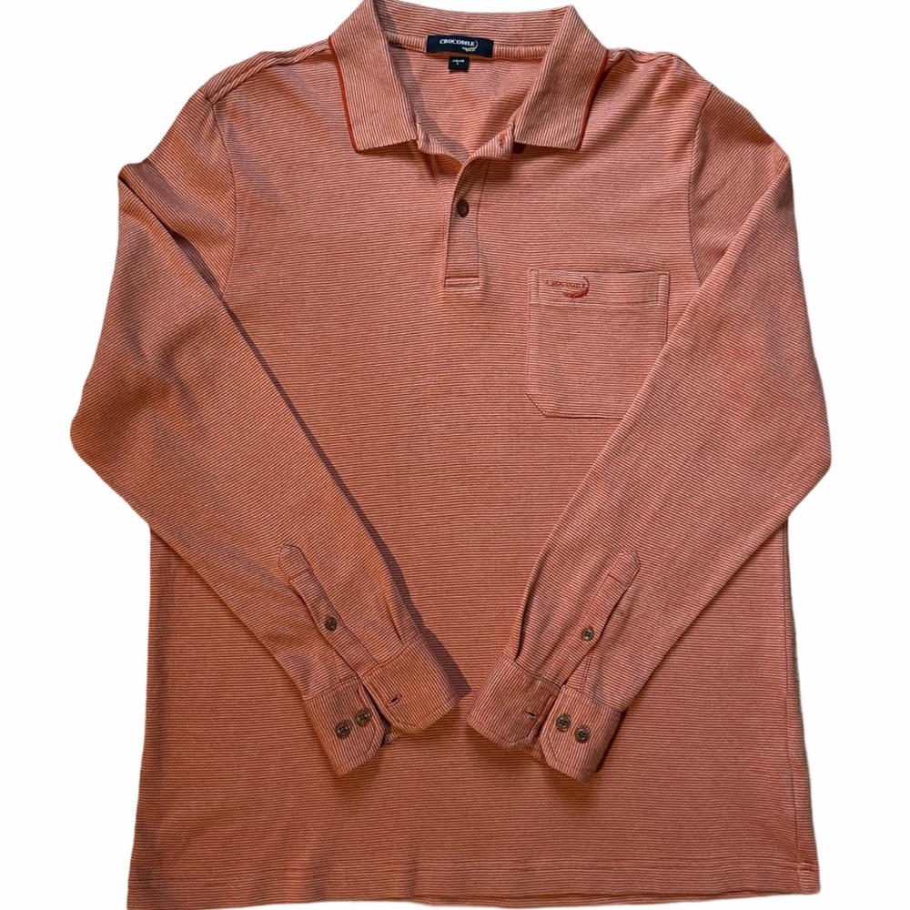 Men’s Rust Long Sleeves Polo Shirt Sweater Large